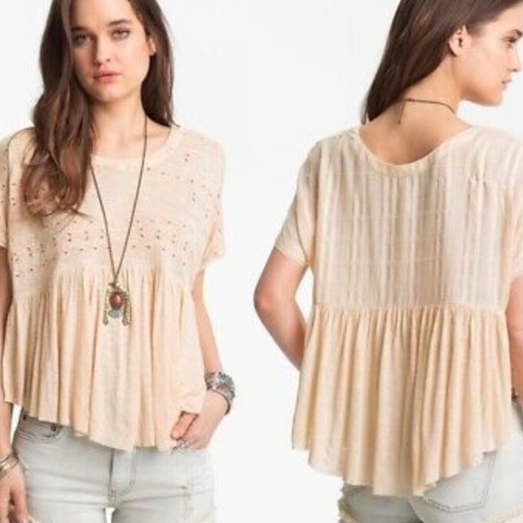 Free People Tops - FREE PEOPLE  Sweetart Eyelet Embroidered Peach Oversized Flowey Top